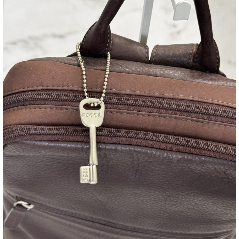Fossil Leather Backpack/Purse Deep Brown 4 Outside Zipper Pockets Soft - Picture 3 of 8
